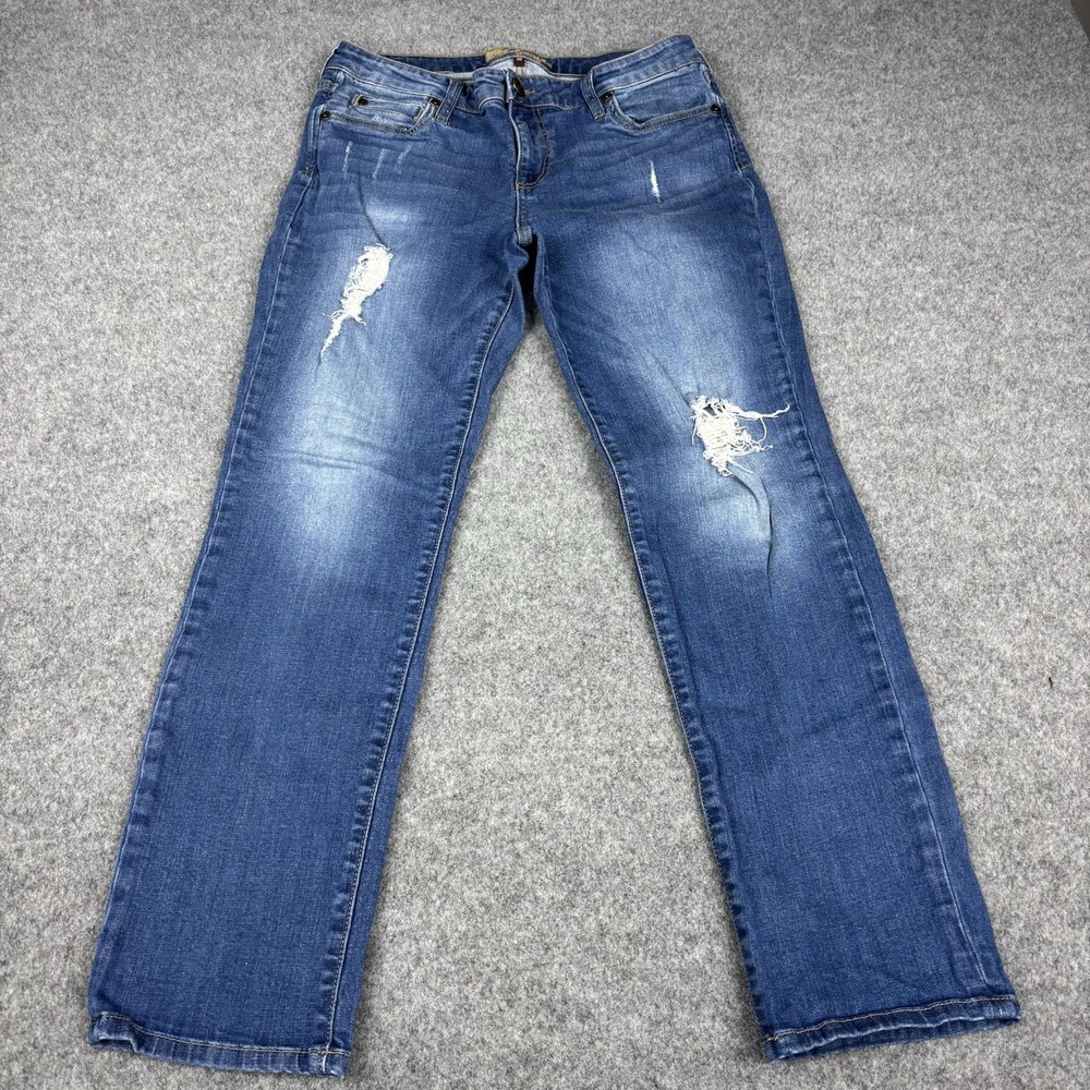 Kut From The Kloth Jeans Women's 10 Straight Leg Distressed Medium Wash Stretch‎